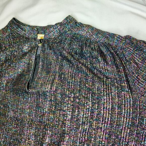 Vtg 70s Ample Togs Sparkly Rainbow Metallic Colorful Disco Glitter Blouse Large - Picture 4 of 10